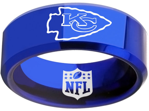 Kansas City Chiefs Ring Blue Logo Ring Tungsten Ring #chiefs
