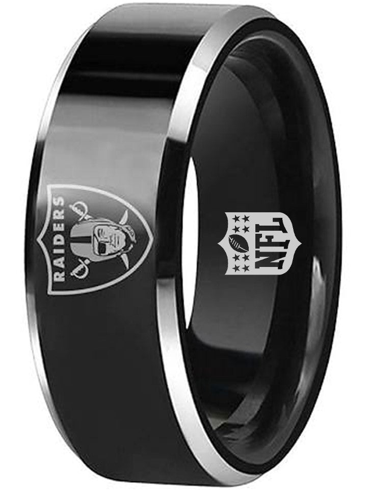 Las Vegas Raiders Ring Black and Silver Tungsten Wedding Ring