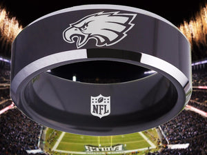 Philadelphia Eagles Ring Black & Silver Wedding Band | Sizes 4-17 #eagles