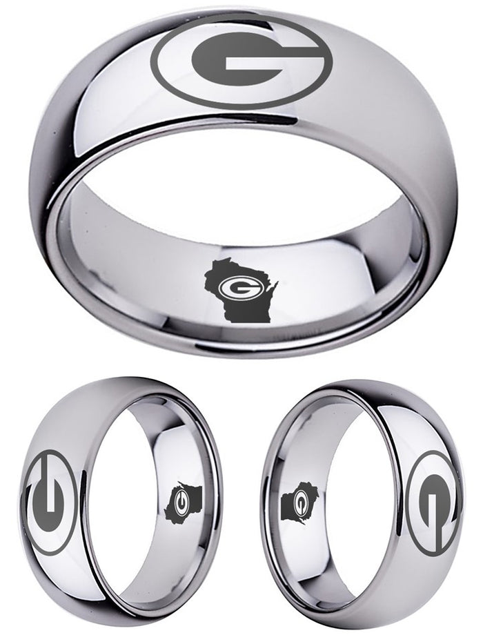 Green Bay Packers Ring Silver Wedding Band | Sizes 5-16