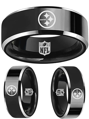 Steelers Ring | Black & Silver Wedding Ring | Sizes 4-17