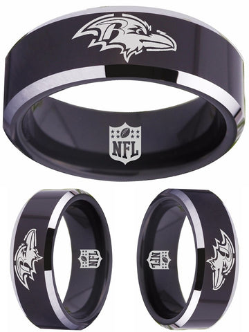 Baltimore Ravens Ring Black & Silver Wedding Band | Sizes 4-17 #ravens