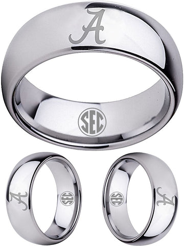 Alabama Crimson Tide Ring Wedding Band Silver Tungsten Wedding Ring Sz 5 - 16
