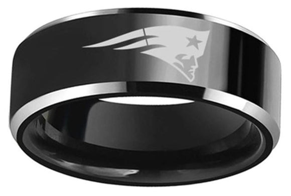 New England Patriots Ring Black Tungsten 8mm Wedding Tom Brady Size 4 - 17 NEW
