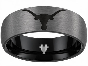 Texas Longhorns Ring | Gunmetal & Black Wedding Band | Customizable