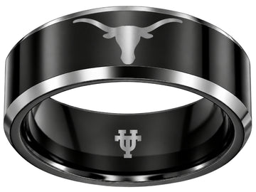 Texas Longhorns Ring | Black & Silver Wedding Band