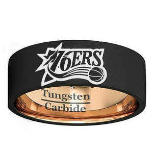 Philadelphia 76ers Ring 8mm Black & Rose Gold Tungsten Ring #76ers