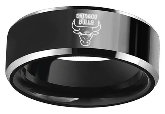 Chicago Bulls Ring Tungsten 8mm Black Ring Wedding Michael Jordan #nba #bulls