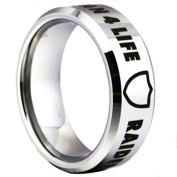Oakland Raiders Ring 8mm Silver Tungsten Wedding Ring Size 4 - 17 #Raiders