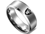 Oakland Raiders Ring 8mm Matte Silver Tungsten Wedding Ring Size 6 - 13 #Raiders