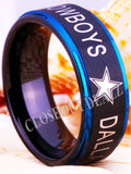 Dallas Cowboys Football Ring Wedding Band Black and Blue Tungsten 8mm Ring Size 5 - 16