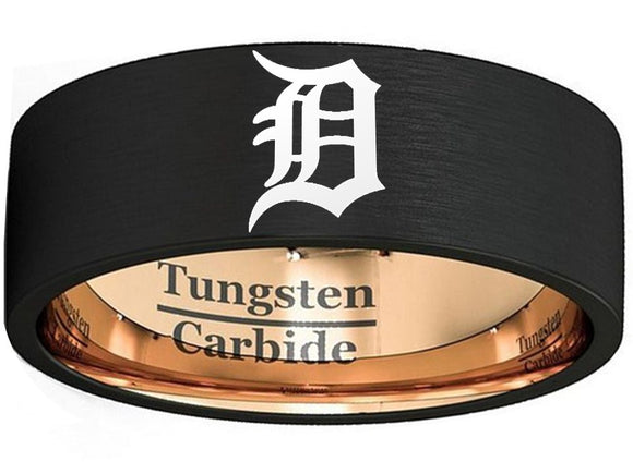 Detroit Tigers Ring 8mm Black & Rose Gold Tungsten Ring #tigers