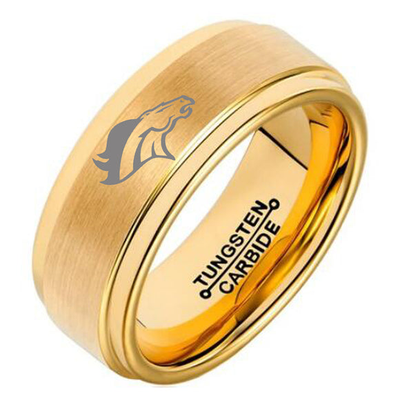 Denver Broncos Ring Wedding Band Tungsten 8mm Brushed Gold Ring Size 7 - 12