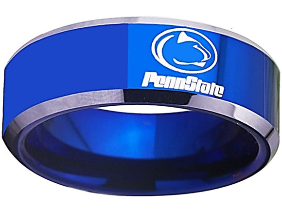 Penn State Ring Nittany Lions Ring 8mm Blue Tungsten Ring Size 4 - 17 #PennState