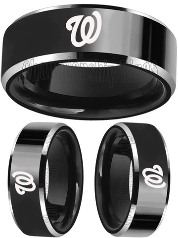 Washington Nationals Ring Tungsten Band 8mm Silver Wedding Ring Sizes 5 - 15 NEW