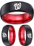 Washington Nationals Ring Tungsten Band 8mm Black & Red Ring #nationals