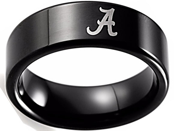 Alabama Crimson Tide Ring Wedding Ring 8mm Black Tungsten Wedding Band Sz 6 - 13