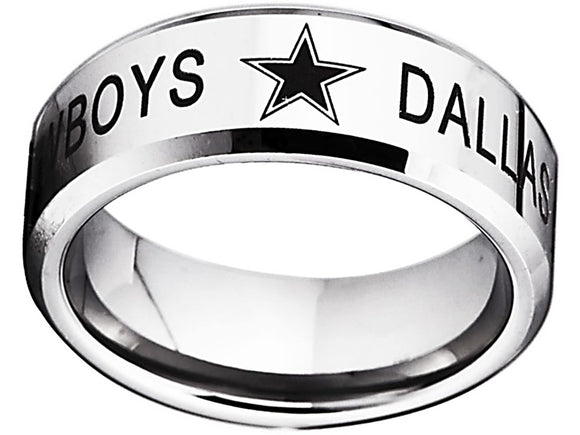Dallas Cowboys Logo Ring Tungsten Silver and Black Wedding Band #dallas #cowboys #nfl