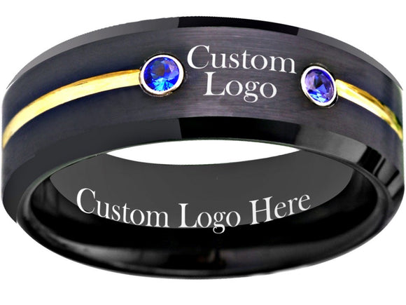 Black Gold and Blue CZ Ring Custom Wedding Band - Custom Ring - Sizes 6-13 #custom #ring