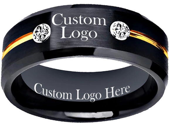 Black and Gold CZ Ring Custom Wedding Band - Custom Ring - Sizes 6-13 #custom #ring