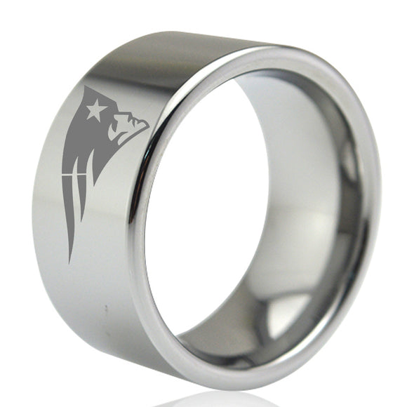 New England Patriots Tungsten 11mm Silver Ring Wedding Tom Brady Size 7 - 13