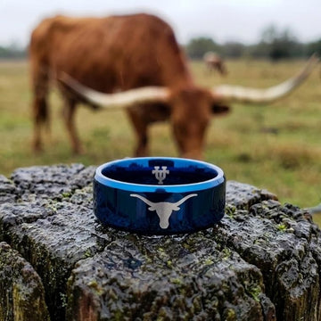 Texas Longhorns Ring | Blue Logo Ring | Customizable Wedding Band