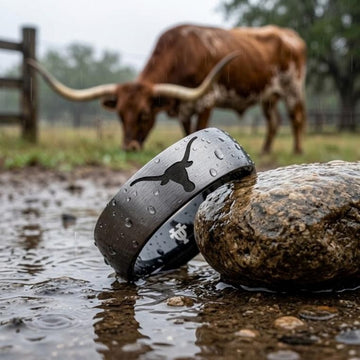 Texas Longhorns Ring | Gunmetal & Black Wedding Band | Customizable