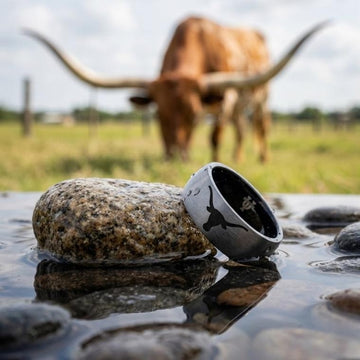 Texas Longhorns Ring | Gunmetal & Black Wedding Band | Customizable