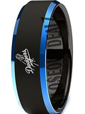 LA Dodgers Ring Men's Ring 8mm Black and Blue Tungsten Wedding Ring #Dodgers