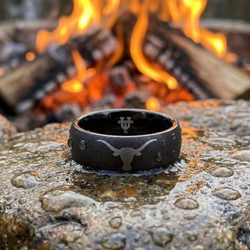 Texas Longhorns Ring | Black Logo Ring | Rugged Wedding Band