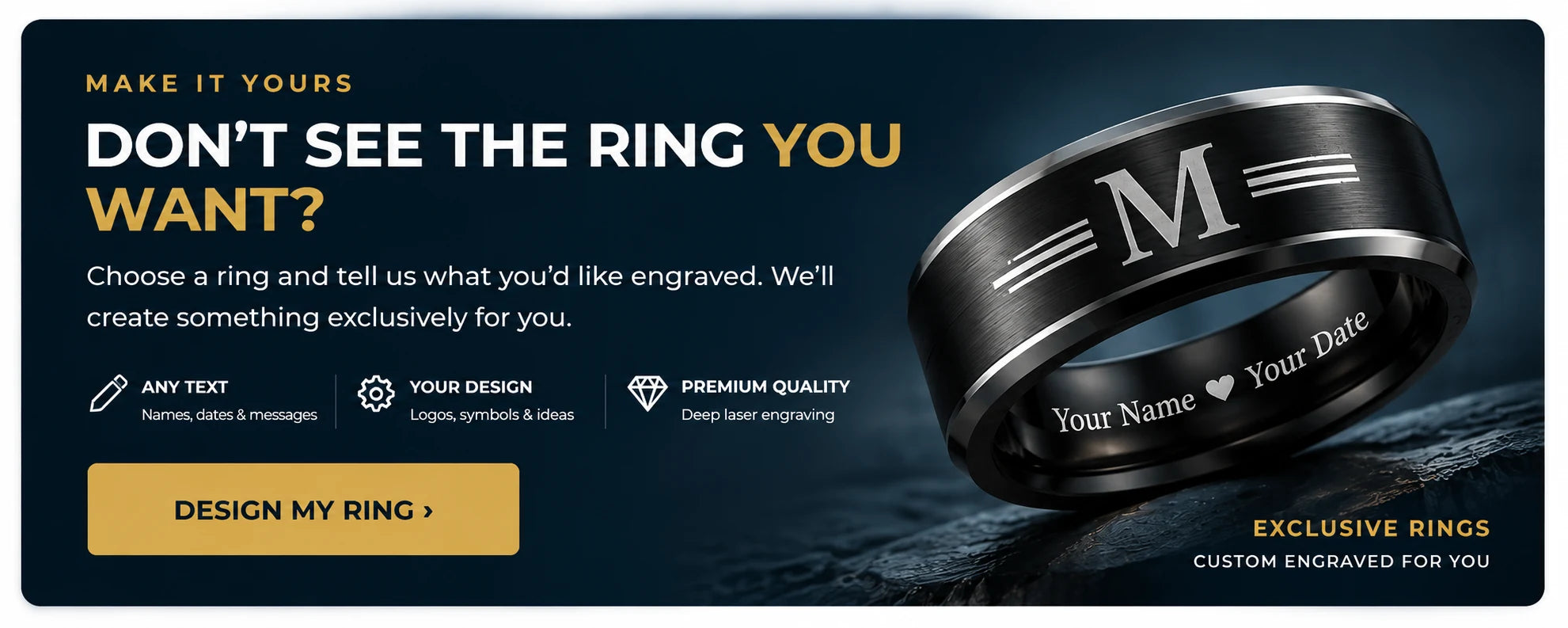 Design your custom engraved ring with Exclusive Rings